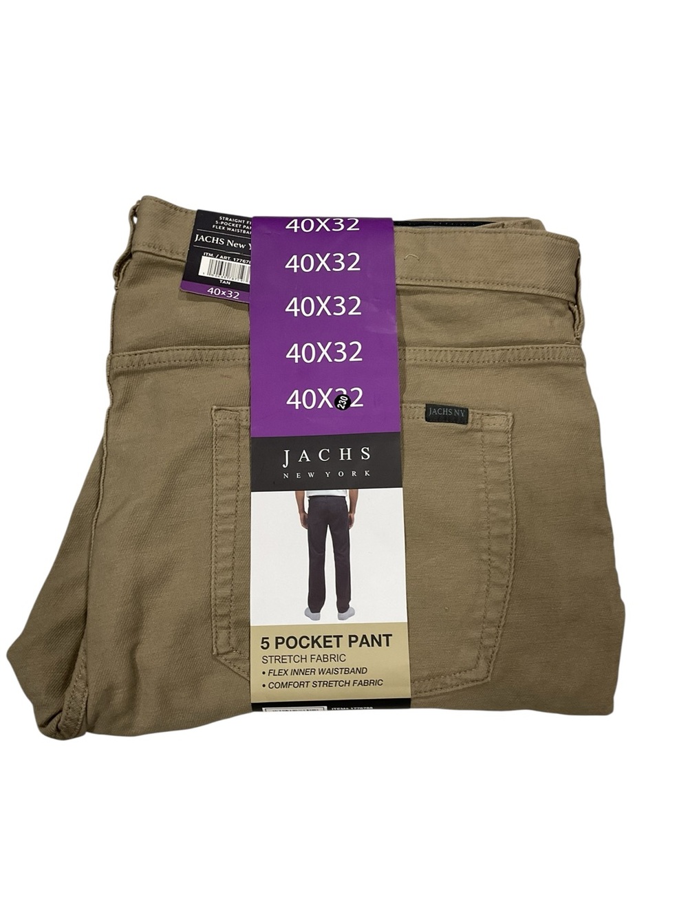 Jachs New York Men’s 5-Pocket Stretch Pants - Khaki (40x32) - Picture 2 of 3